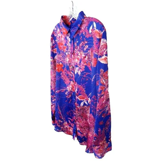 Banana Republic Women's Blue Pink Floral Print Collard Button Close Top Size XL - Picture 3 of 7